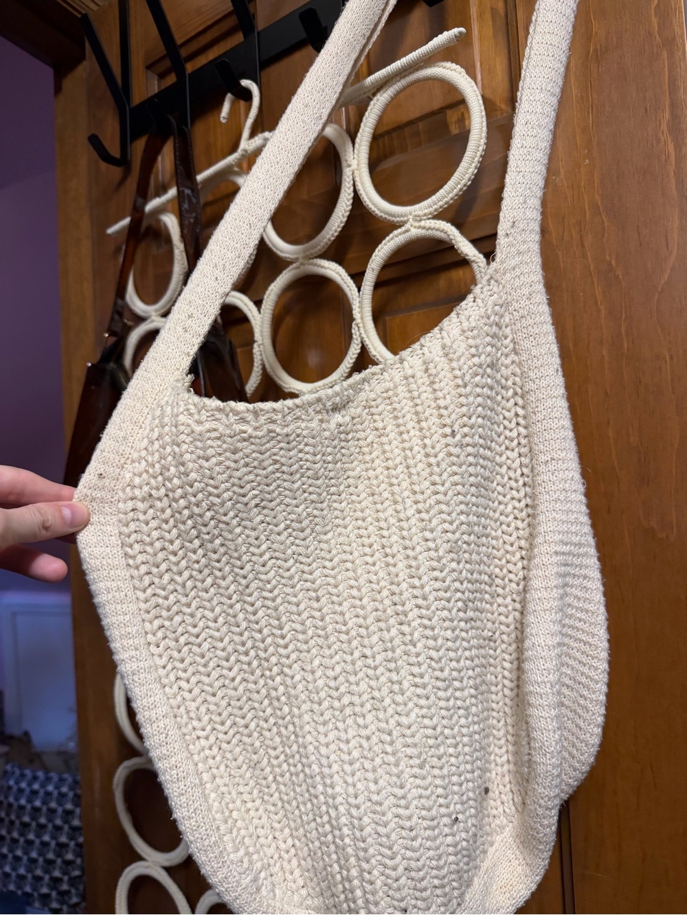 Cream Knit Shoulder Bag - Minimal Everyday Tote